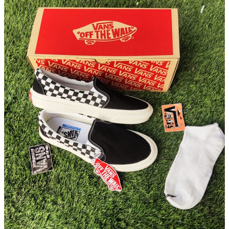 SEPATU PRIA VANSS SLIP-ON CHACKERBOARD HITAM OG WAFLE DT BNIB MADE IN CHINA PREMIUM IMPORT SEPATU WANITA SEPATU SNEAKERS