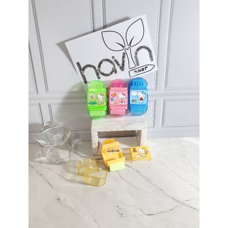 serutan 3 IN 1/serutan + hapusan + sikat/rautan sikat lucu/orotan anak-Hello Kitty