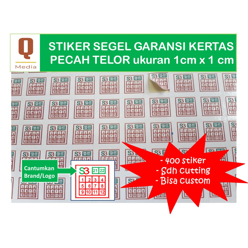 

(CETAK KILAT & FREE DESAIN)Stiker Khusus Segel Garansi 1cmx1cm Bahan Kertas Pecah Telor PREMIUM