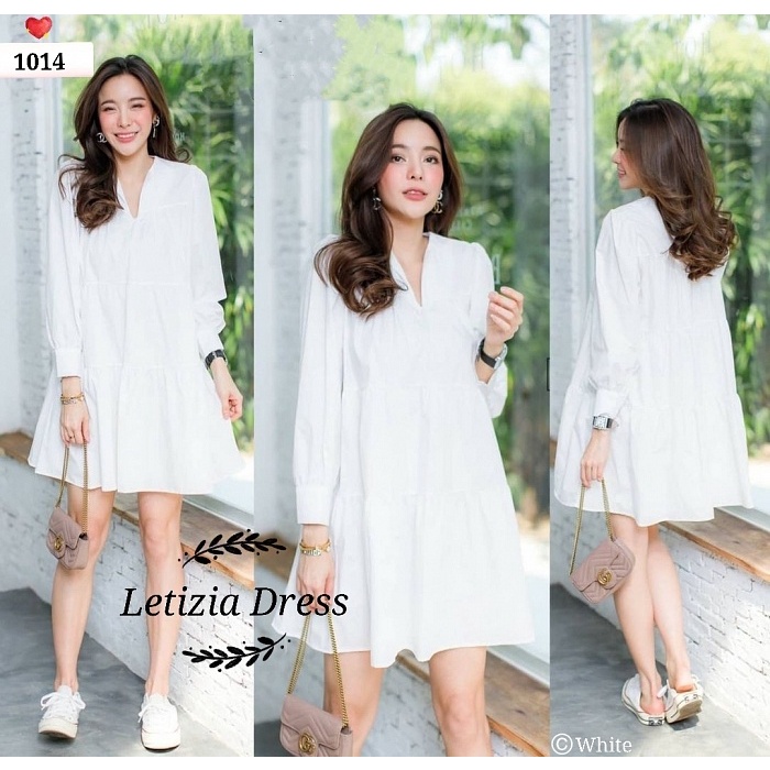 Letizia Dress | Dress Simple Casual Dress Putih Hitam Dress Tangan Panjang Korea Doll Maxi Dress