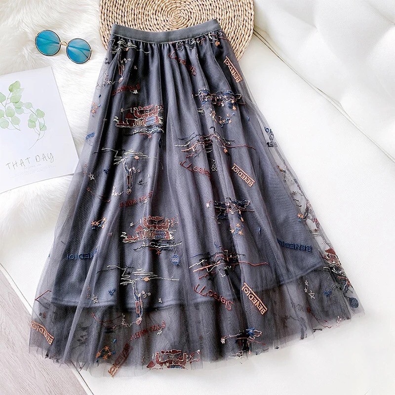 Rok Tutu Panjang Motif / Tutu Maxi Skirt Graffiti Printing Import 3 Layers - KLV Store-5