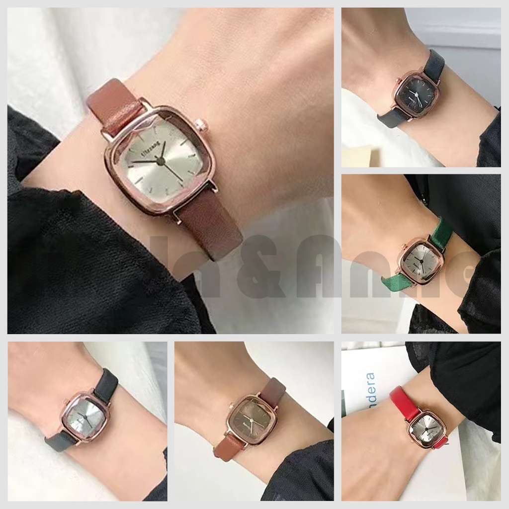 Jam Tangan Kecil Wanita Analog Strap Pu Dial Gaya Retro Korea Jam Tangan Bisnis