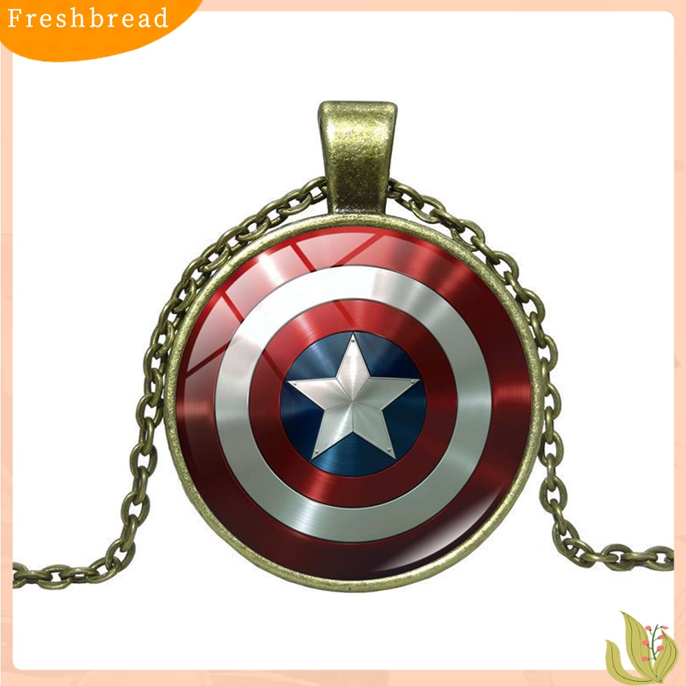 [Fresh] Kalung Rantai dengan Liontin Kaca Cabochon Motif Marvel Avenger Captain America untuk Wanita