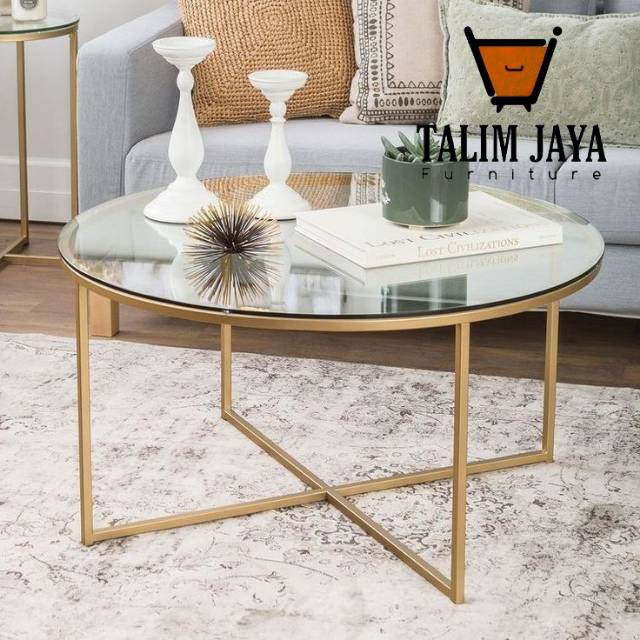 Meja tamu minimalis - meja tamu bulat kaca - meja tamu coffee table