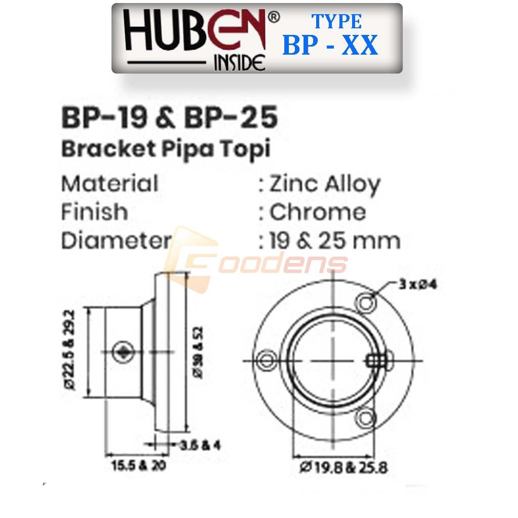 Huben BP-19 BP-25 Bracket Pipa Topi