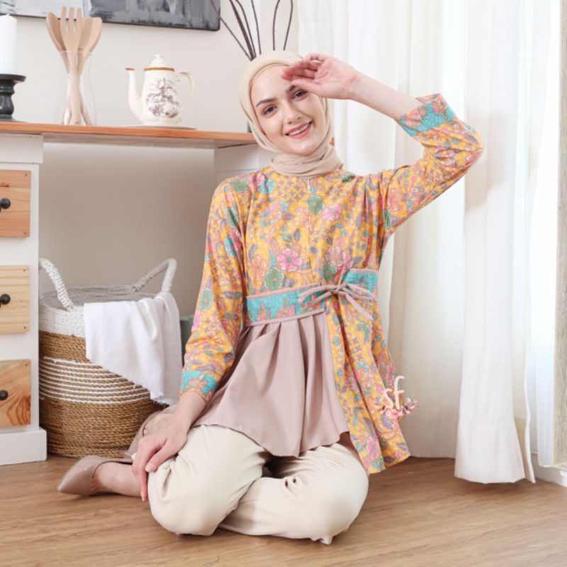 Batik wanita ASJ SA HRB026 Kenongo Kemeja Tosca Pendek-3