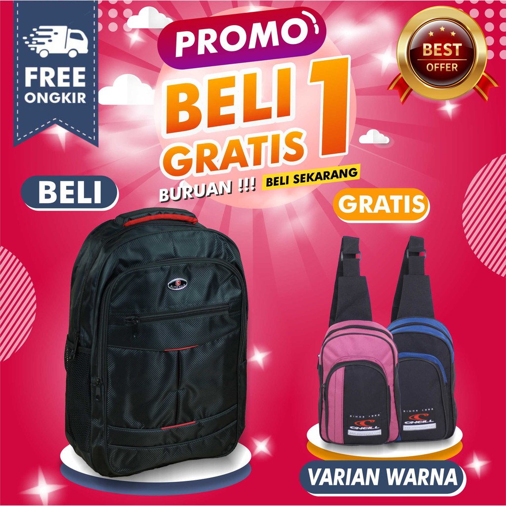 BELI 1 GRATIS 1 Ransel Polo Pria SMP SMA Tas Gendong Laki-Laki Multifungsi Keren Free Slingbag Cowok