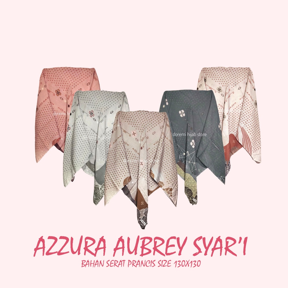 Jilbab Segi Empat SYAR'I Aubrey 03 Motif Azzura Bahan Serat Prancis Grosir Murah Terbaru