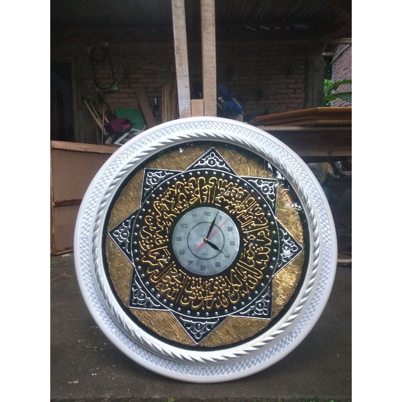 KALIGRAFI Jam Dinding Bulat Besar Ayat Seribu Dinar ukuran Diameter 75cm