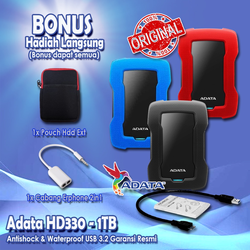 Hardisk Eksternal 1tb Adata HD330 1TB antishock USB 3.2 / Hdd External