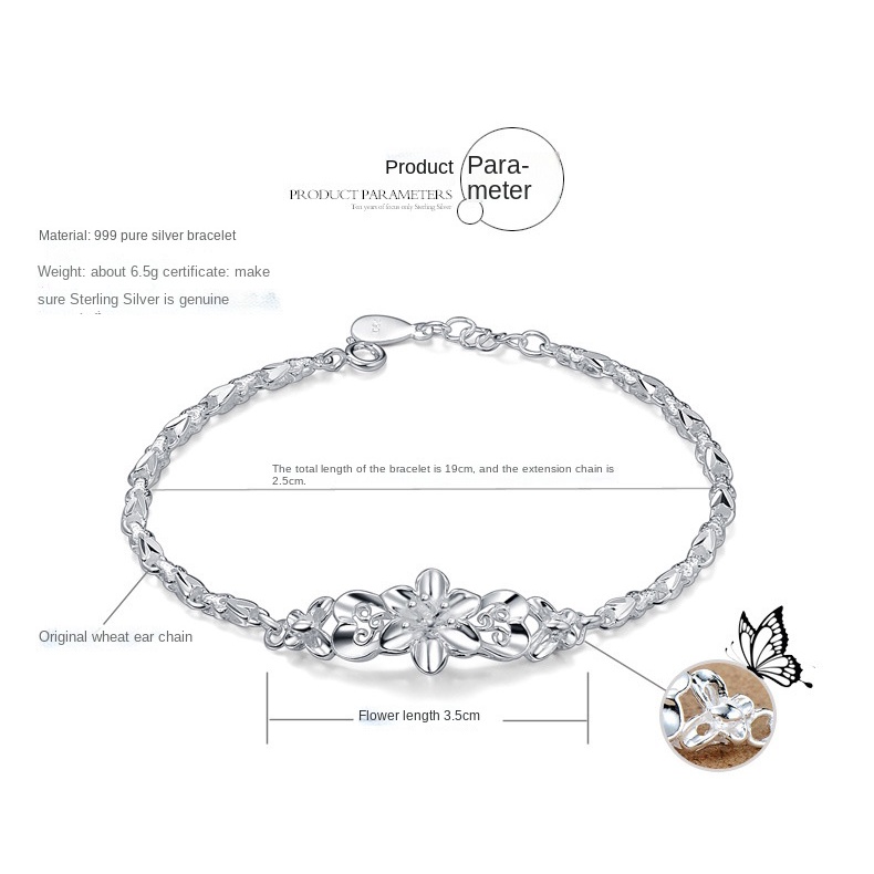 Gelang Desain Butterfly Love Flower Bauhinia Bahan Stainless Steel Warna Silver Untuk Wanita