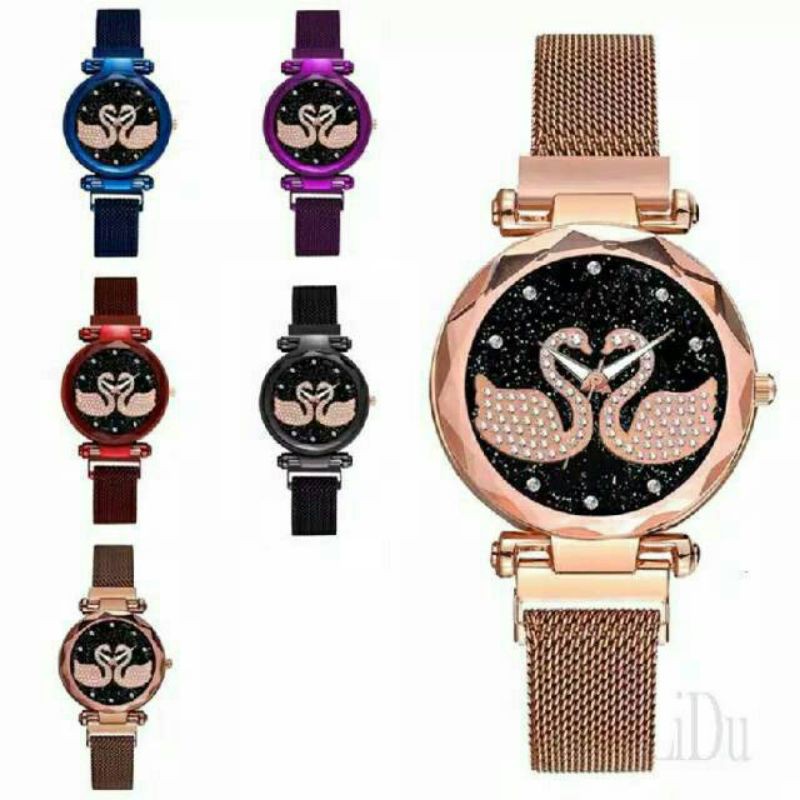 (Grosir)Jam Tangan Wanita Angsa 2 Strap Magnet(Terima Cod)