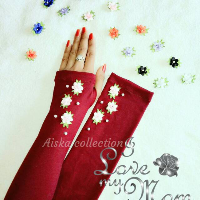 New Handshock MELATI FLOWERS MUTIARA /jempol melati mutiara/Manset lengan bunga cantik/manset muslim