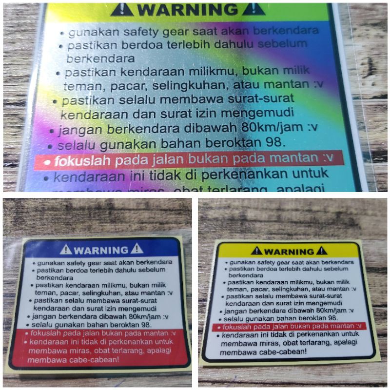 STICKER WARNING FOKUSLAH KEDEPAN BUKAN KEMANTAN CABE CABEAN