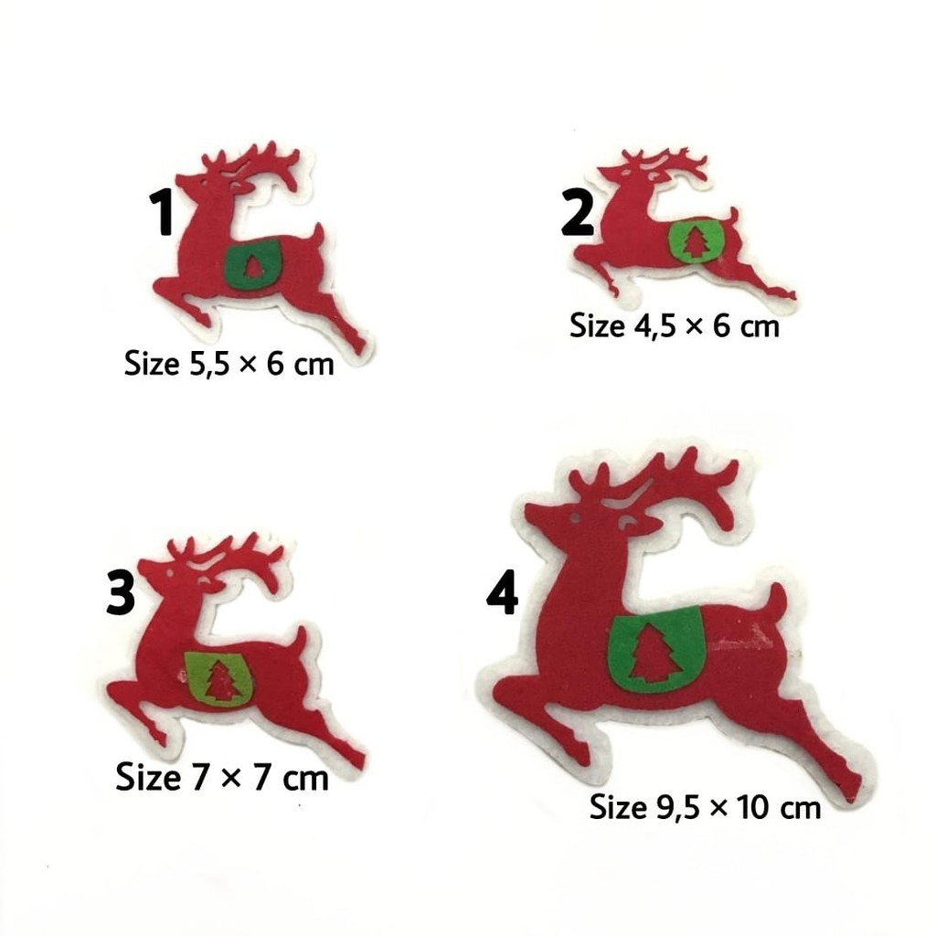 1 BUAH - APLIKASI NATAL | APLIKASI RUSA | KEPALA RUSA | PERNAK PERNIK NATAL | KEPALA SANTA BAHAN FLANEL | HIASAN NATAL