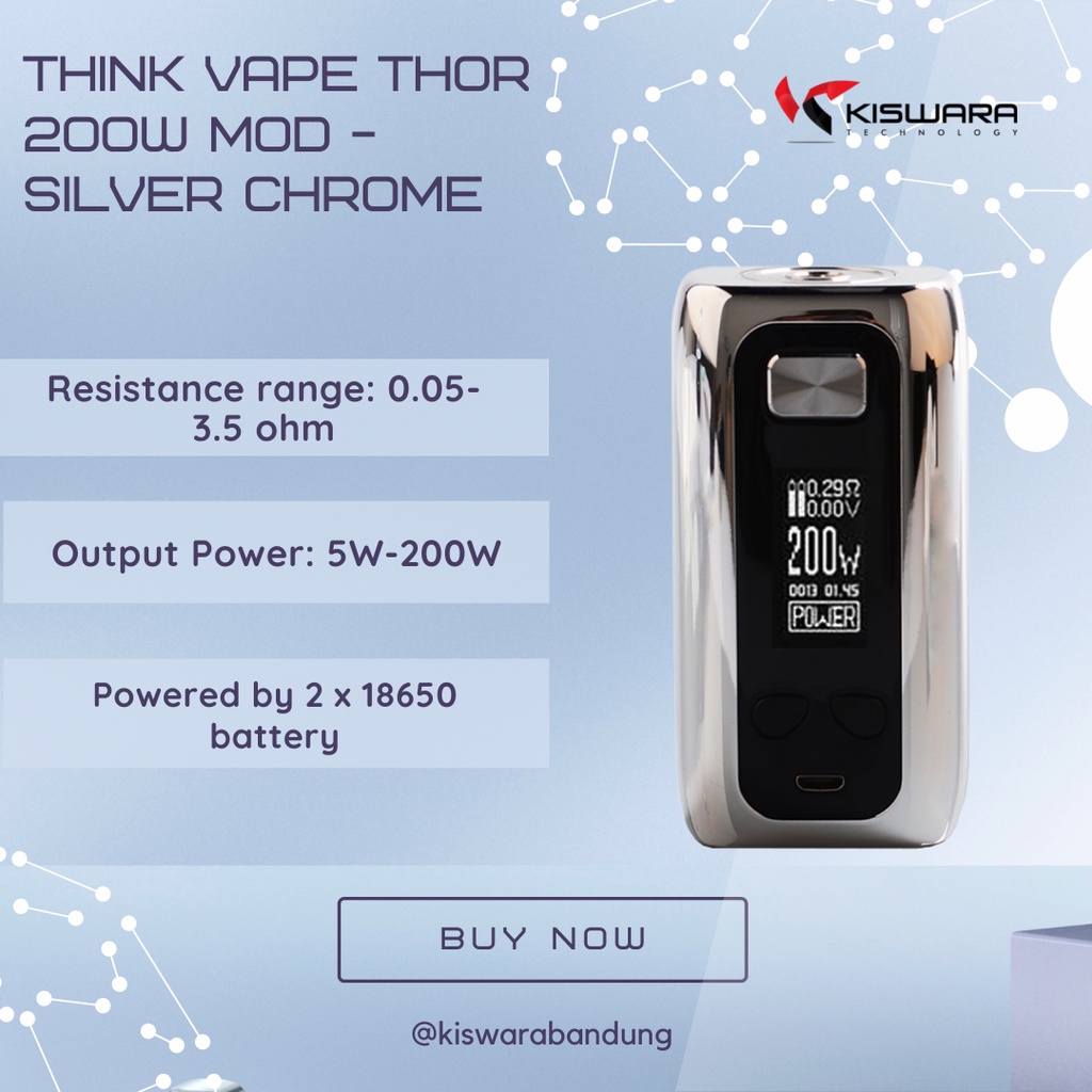 Think Vape Thor 200W Mod - SILVER CHROME [Authentic] KiswaraBandung