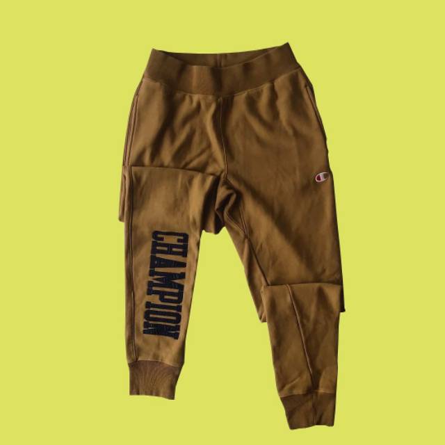 Champion Jogger Pants Vintage Wash Reverse Weave Satin Block Logo Imperial Gold