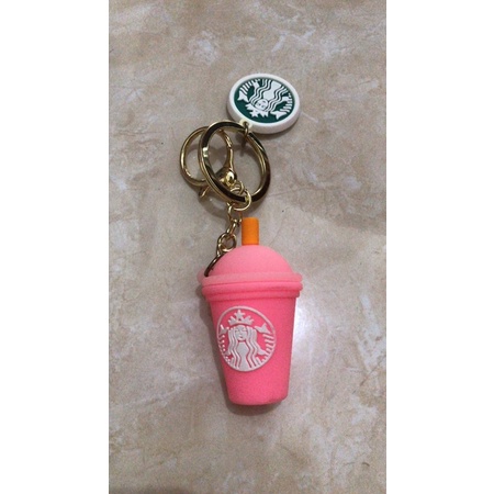 Gantungan kunci starbucks pink chain gantungan tas lucu merah muda