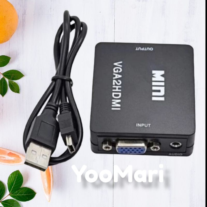 Konverter Aktif VGA ke HDMI Full HD converter adapter adaptor komputer laptop notebook proyektor decoder ps Bogor karaoke audio video HUB