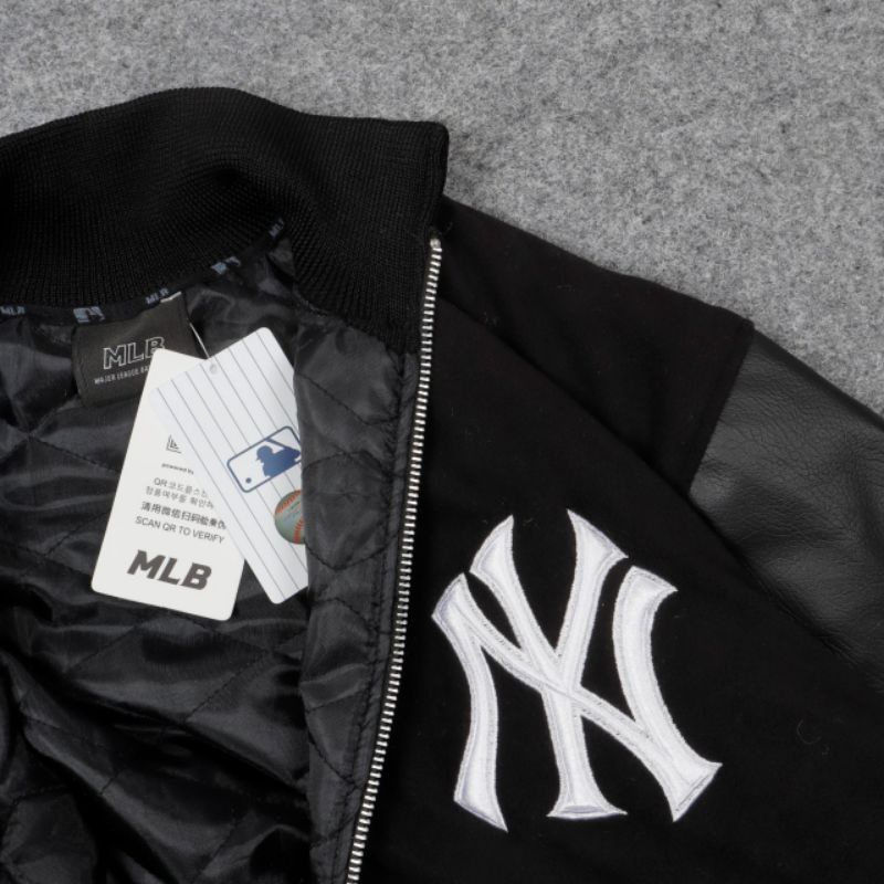 JAKET VARSITY ZIPPER NY MLB FULL BLACK BORDIR FULLTAG &amp; LEBEL PREMIUM