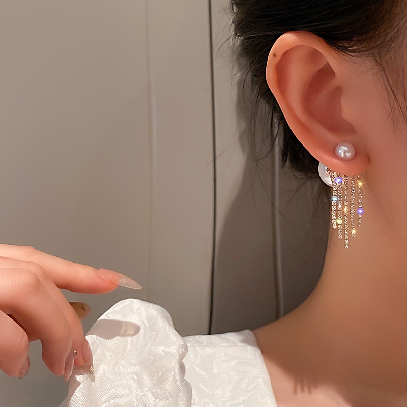 Anting Tusuk Gantung Statement Hias Mutiara + Berlian Untuk Wanita