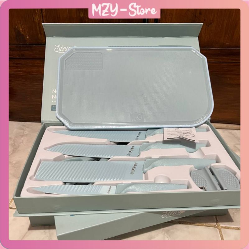 (Voucher Diskon 20 RB + Free Bubble) Stein Steincookware Pisau Neo Blade Cutting Board 7 in 1 Talenan Set Stein Pisau Biru Pisau Stein Neoblade Set Original