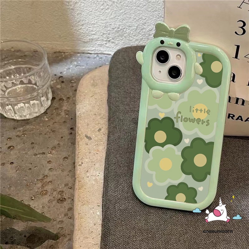 Case Samsung A12 A13 A32 A04 A04E A14 A50 A50s A30s A03s A51 A52 A52s A31 A04s A22 A23 M32 A33 A53 A73 A21s A71 A53 A03 A02s A11 Kartun Mangkuk Little Monster Lensa Hijau Bunga Case