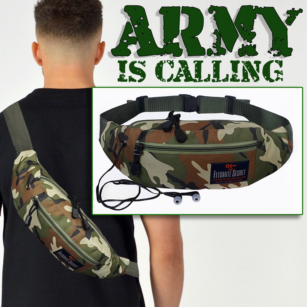 Tas Pinggang Pria Army Waistbag Cowok Loreng Soren Cowo Tas Selempang Laki laki