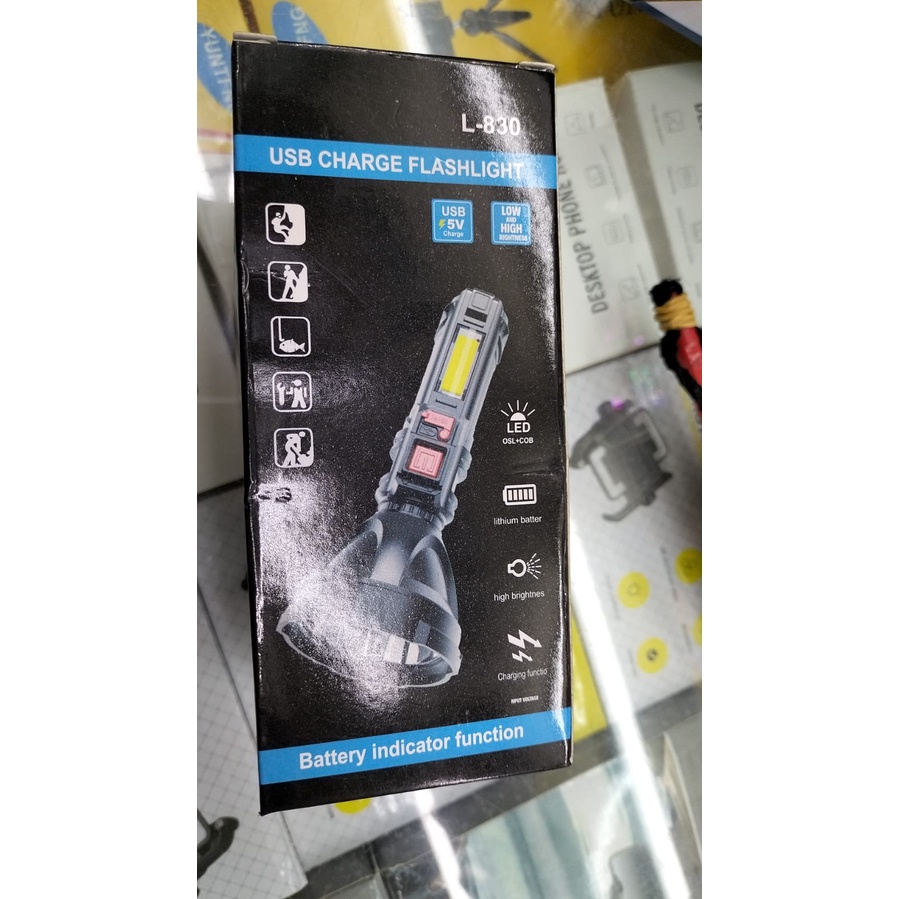Senter USB Charge Flashlight TY-822 / TY-823(L-830) Power LED Sorot Berkualitas