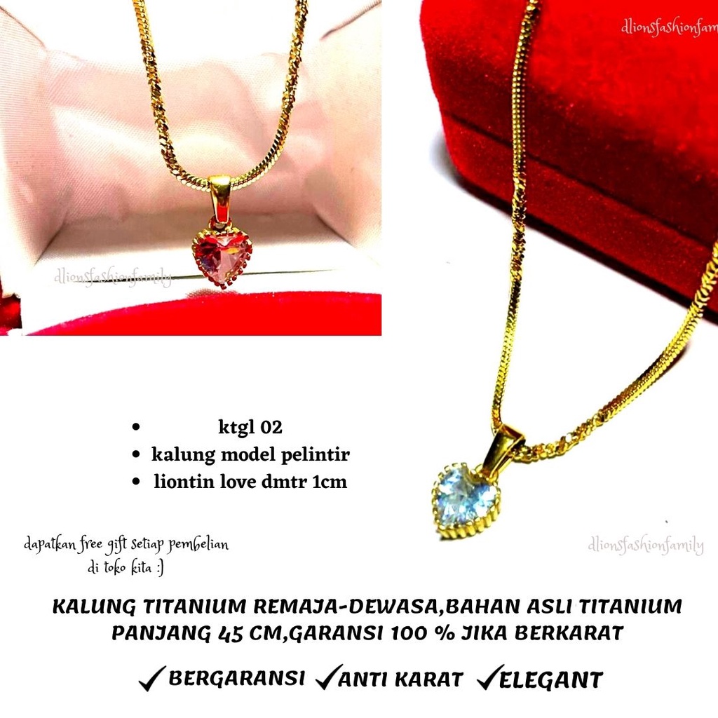 KALUNG TITANIUM WANITA ANTI KARAT,PANJANG 45 CM,BANDUL LOVE PERMATA,DIJAMIN TIDAK GATAL DAN TIDAK BERKARAT,COCOK UNTUK REMAJA-DEWASA