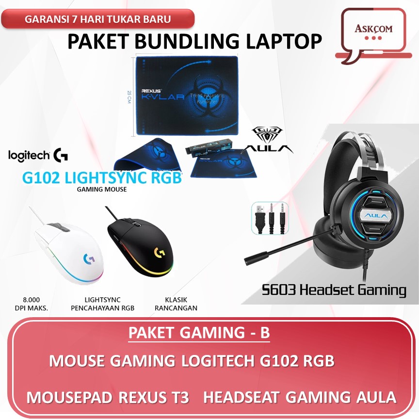 PAKET GAMING HEMAT BUNDLING LAPTOP MOUSE GAMING LOGITECH/HEADSEAT/MOUSE PAD/COOLLING PAD/BAGPACK