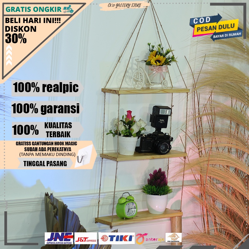 Rak Papan Hiasan Ambalan Gantung Tali Rami Macrame Wall Hanging Dekorasi Dinding Dingding Tembok Kayu Jati Belanda Tempel Tempat penyimpanan Serbaguna Buku Bunga make up Kosmetik Bumbu Dapur Ruang Tamu Kamar Tidur Cowok Minimalis Susun Aesthetic Murah Rg1