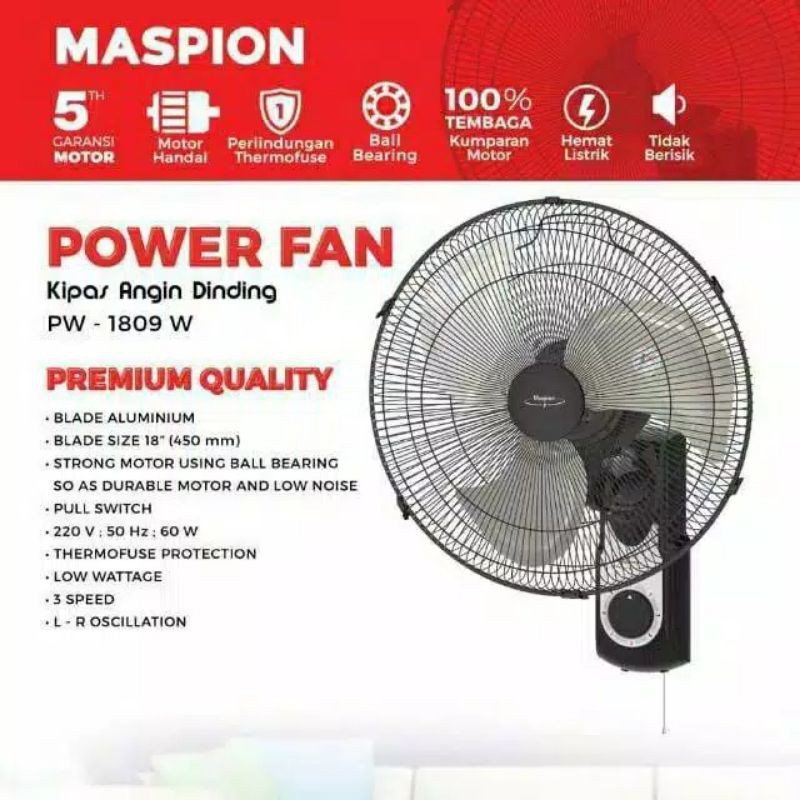 Kipas Angin Dinding Wall Fan Maspion PW-1809W