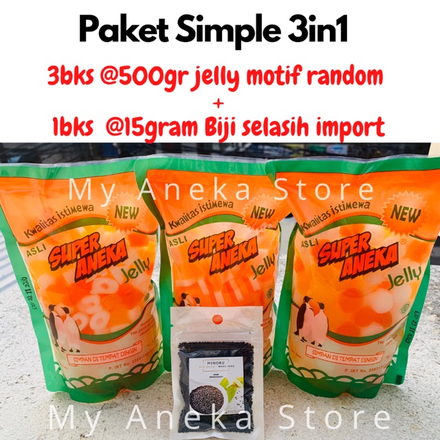 

Jelly motif Paket 3in1 With Biji selasih motif random merk super aneka jelly