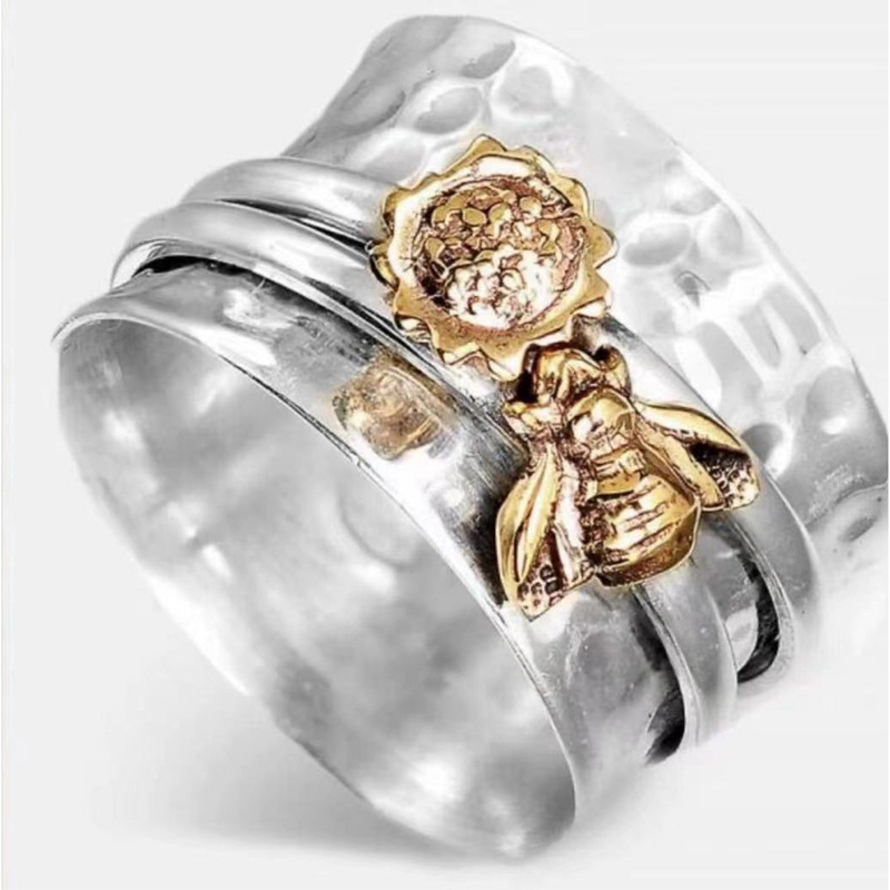 Fancyqube Cincin Model Lebar Motif Bunga Lebah Kecil Gaya Bohemian Etnik Untuk Wanita