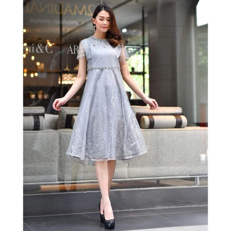 Natali Dress Brokat Tangan Pendek Korea Style Kekinian Pesta Kondangan Natalan
