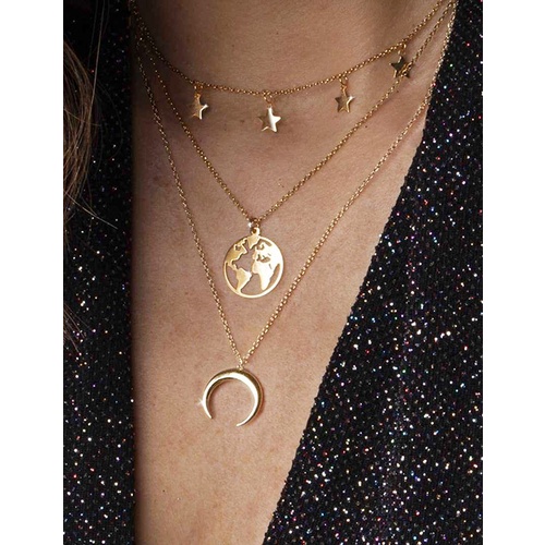 LRC Kalung Fashion Moon Alloy Star And Moon Map Multilayer Necklace P2510X