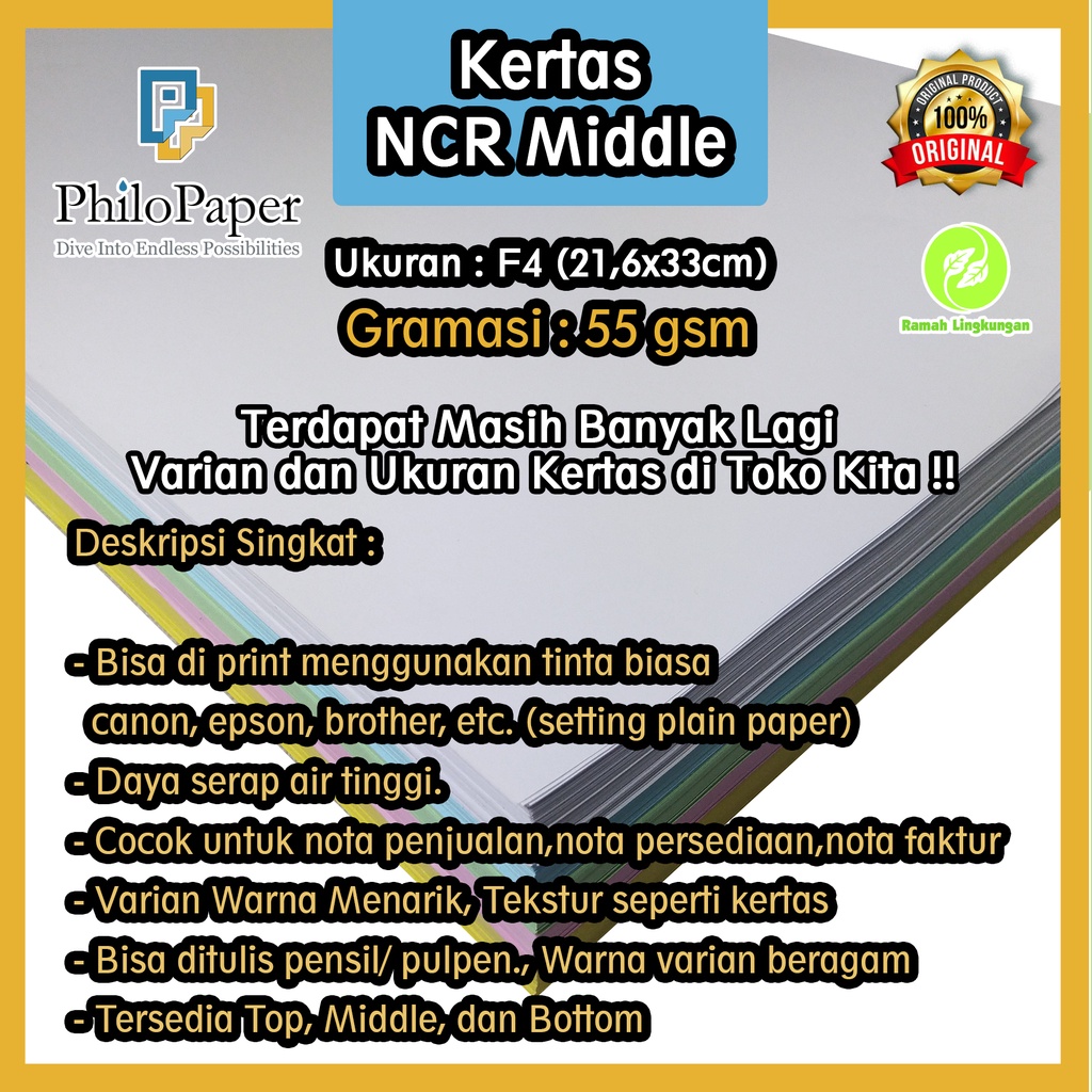 

Kertas NCR 55 gsm Midle 55 Gsm F4