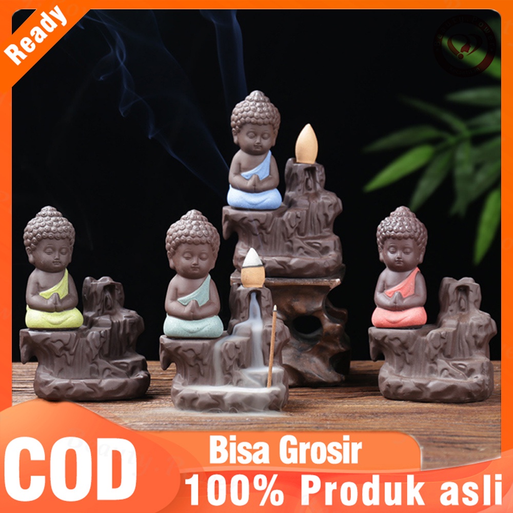 Tempat Bakar Dupa Aromaterapi backflow incense burning smoke design buddha kecil