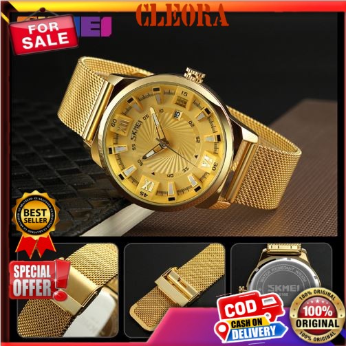 Jam Tangan Pria SKMEI 3ATM Ori Analog Tali Stainless Jm Arloji Original Jam Tangan Tahan Anti Air Ja