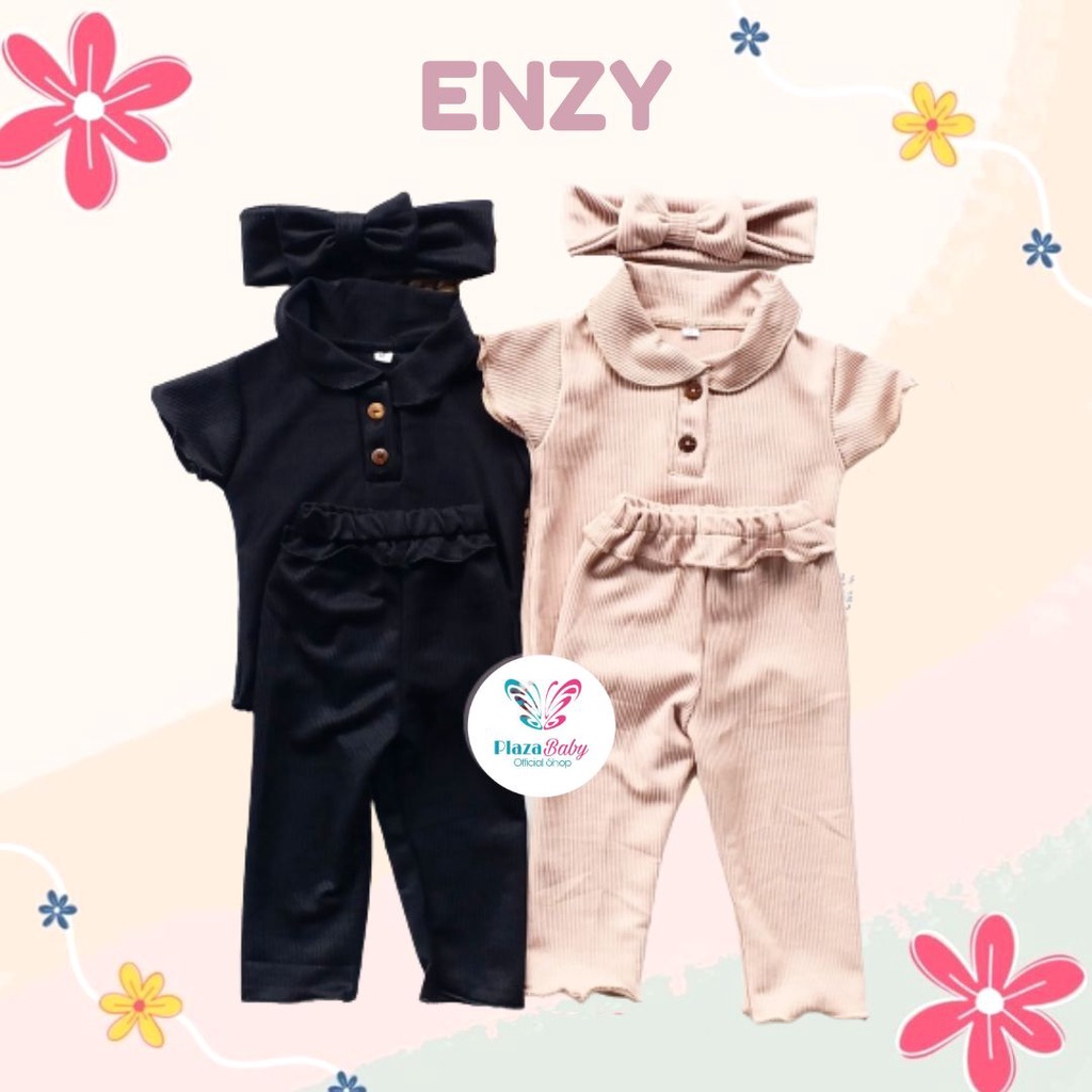 Plazababyku BBB ENZY setelan anak perempuan jumper bayi polos lucu free headband