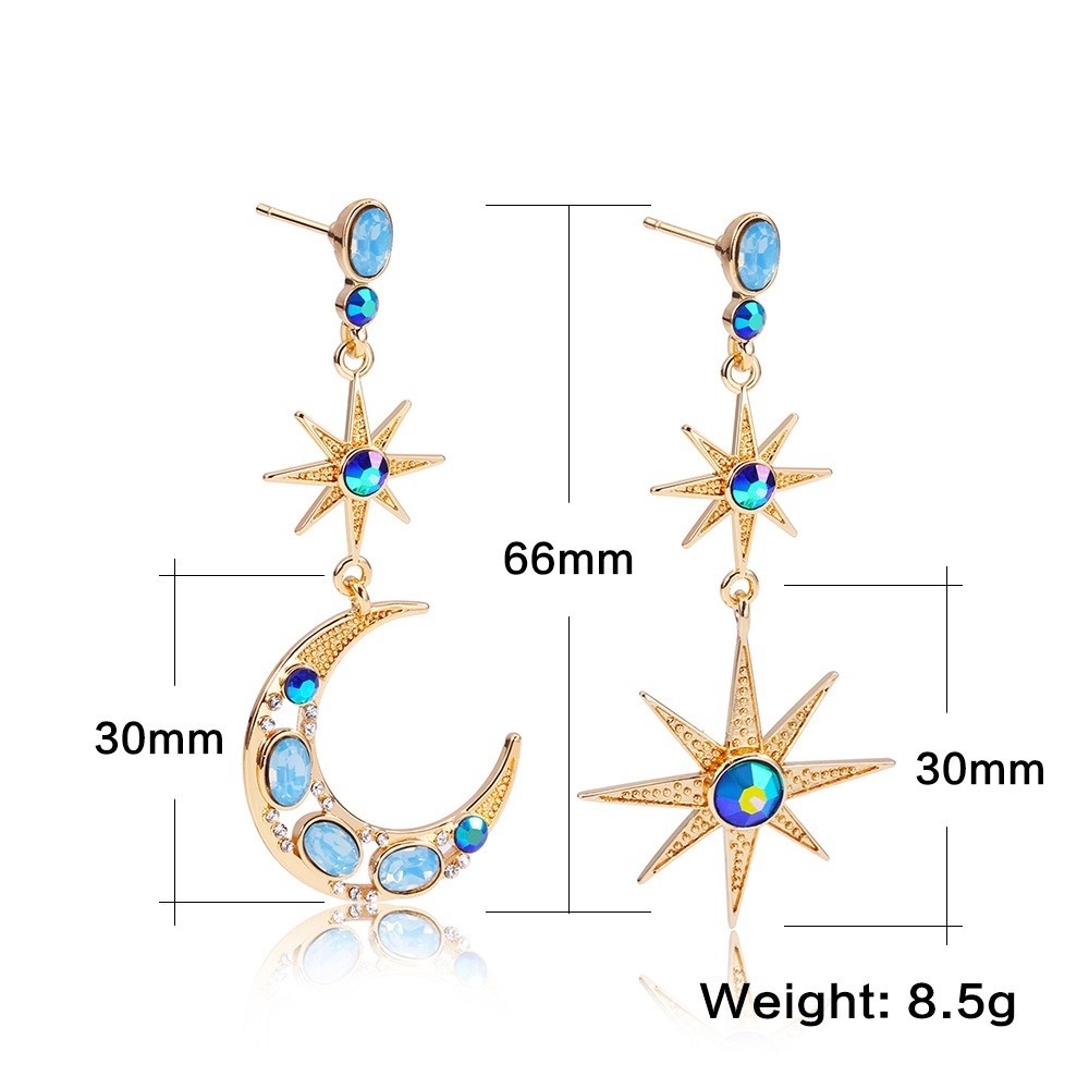 Anting Kristal Bentuk Bulan Bintang Geometris Gaya Korea