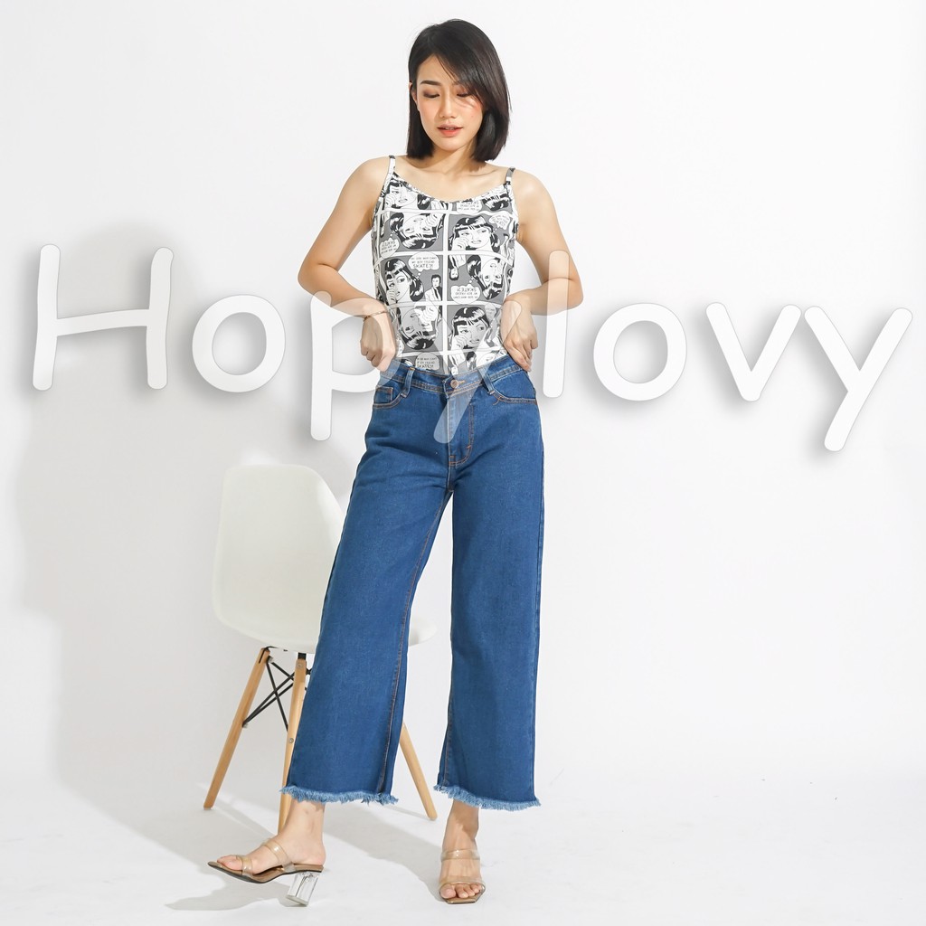 HOPYLOVY - Tanktop Wanita Tali Satu Motif Komik Lucu