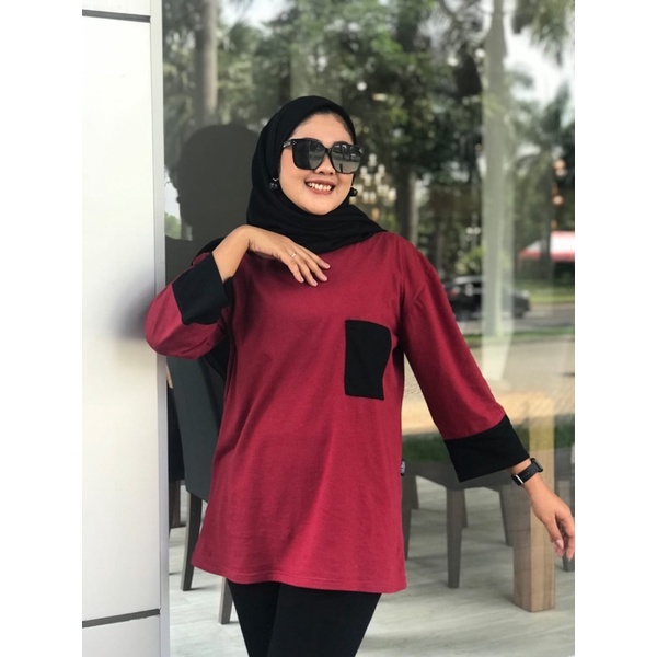 Kaos Oversize Aldira Merah Marun / Oversize Wanita Jumbo / Baju Oversize Wanita Terbaru / Kaos atasa