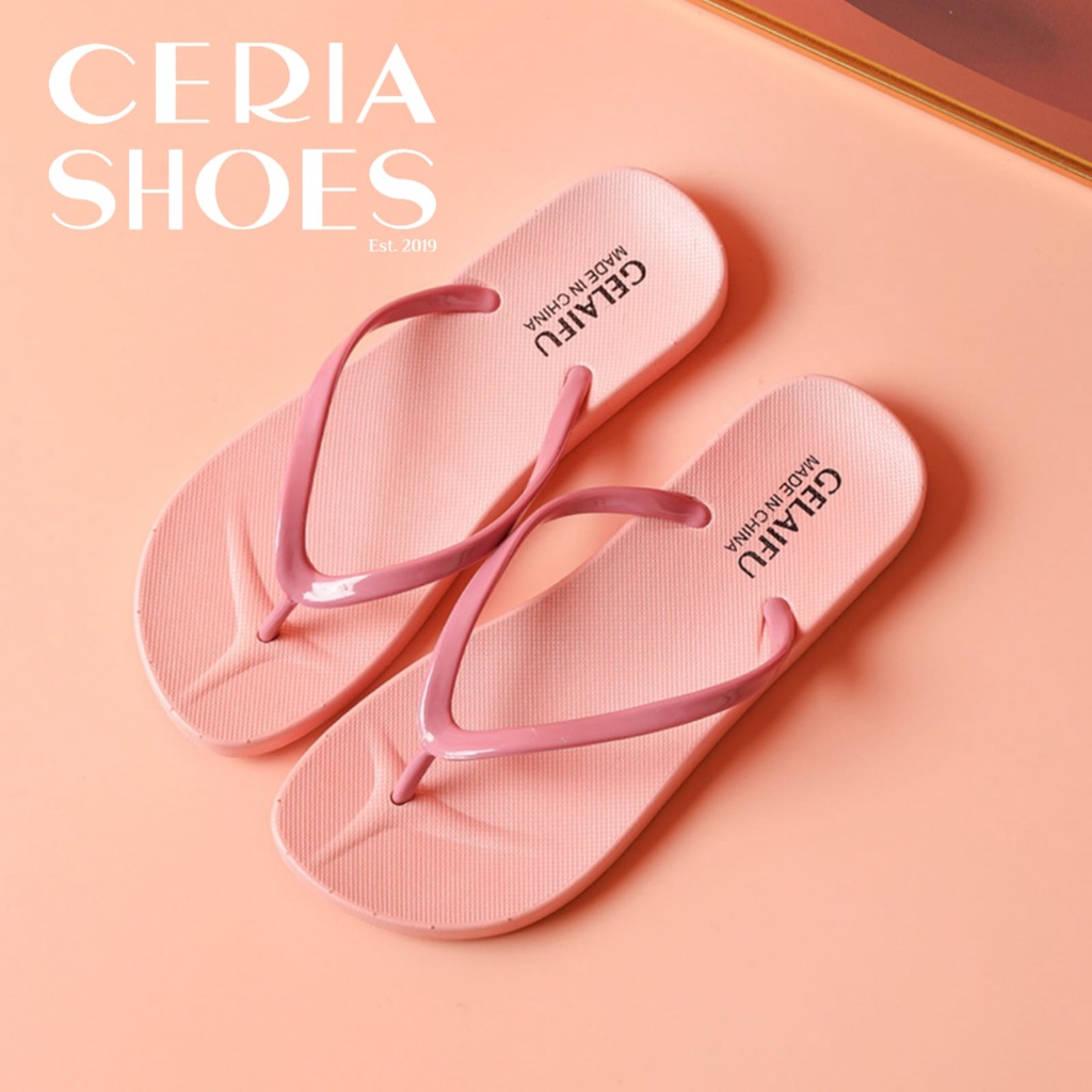 Sandal Jepit Jelly Wanita Import Motif Warna Polos Bahan Karet Empuk PVC Elastis Ringan Anti Slip JPT-GLOFY