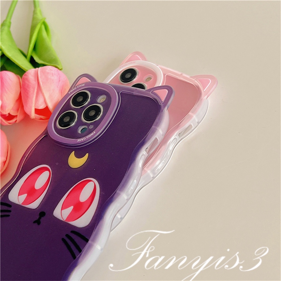 Compatible For iPhone 14 13 12 11 Pro Max X XR Xs Max 8 7 6 6s Plus SE 2020 Soft Case Pelindung Desain Telinga Kucing Luna Untuk