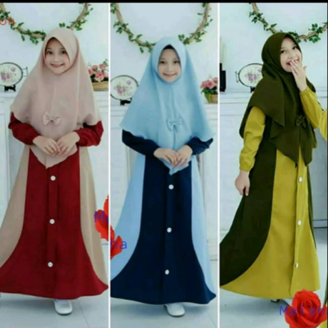 Gamis Anak Marsha Jilbab Bergo - Baju Setelan Muslim Anak Perempuan