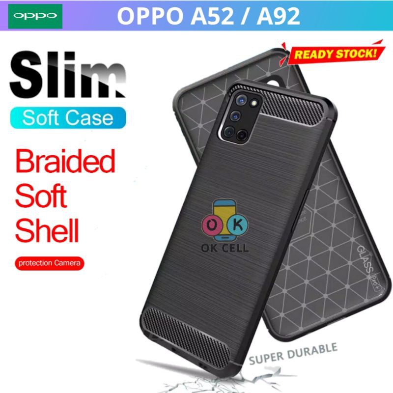 PREMIUM-Soft Case Slim Fit Carbon Fiber Oppo A52.A92 Casing Silicon Karbon Armor Back Cover