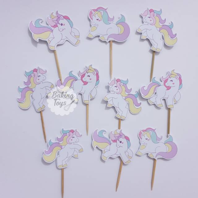 Topper Cupcake Birthday / Hiasan Kue Ulang Tahun Unicorn Rainbow White