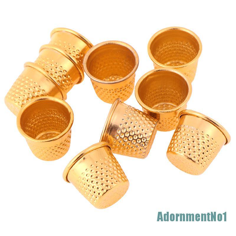 (AdornmentNo1) 10pcs Pelindung Jari Bahan Metal Warna Gold Untuk Menjahit